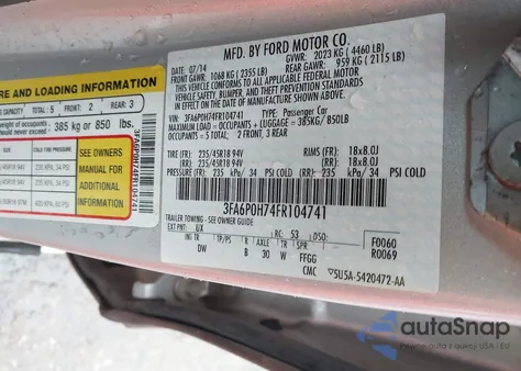 2015 Ford Fusion Se z USA, uszkodzony, nr VIN 3FA6P0H74FR104741